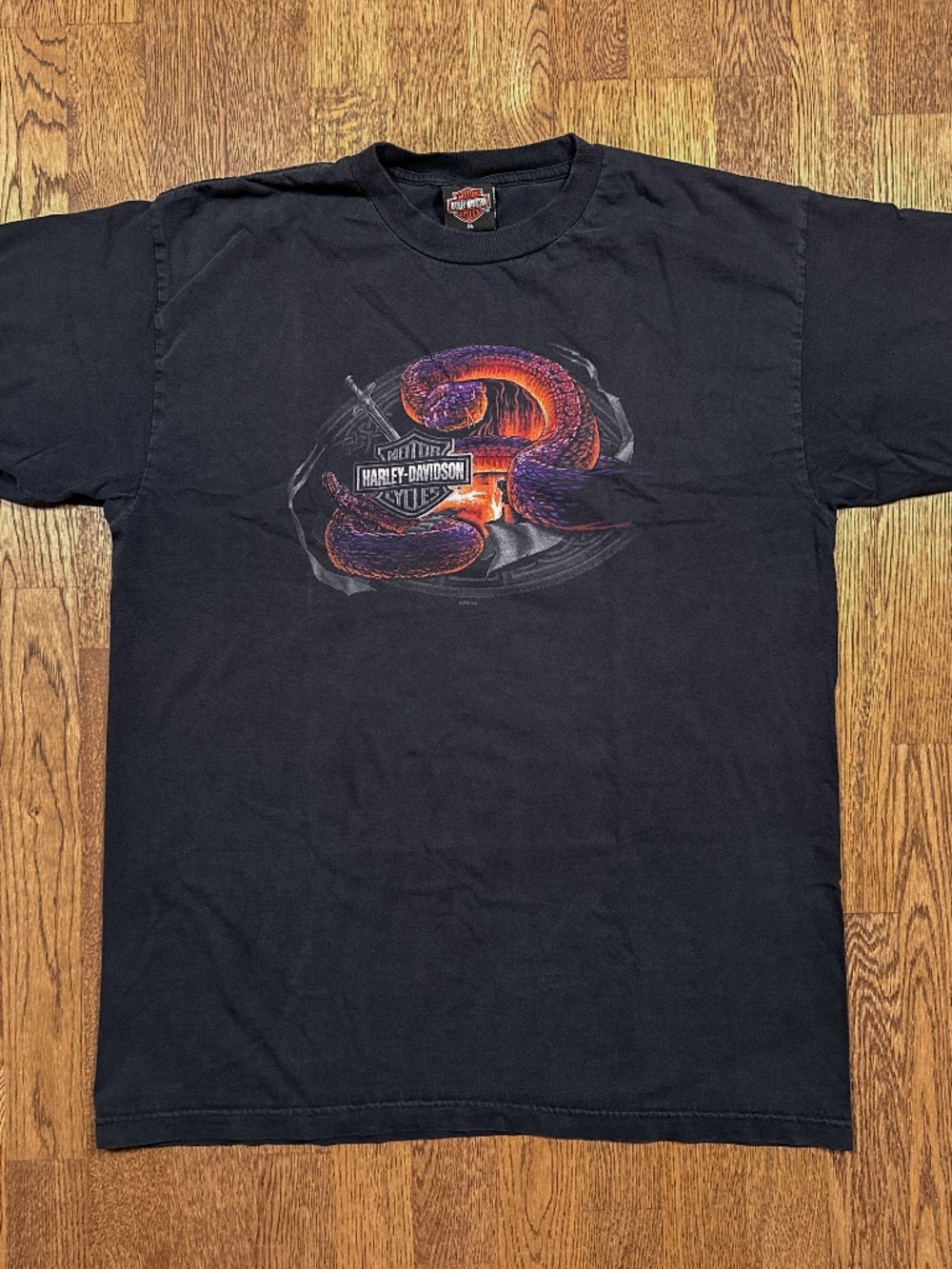 Vintage Y2K Harley Davidson Snake Sword Barnett El Paso Texas T Shirt Mens XL